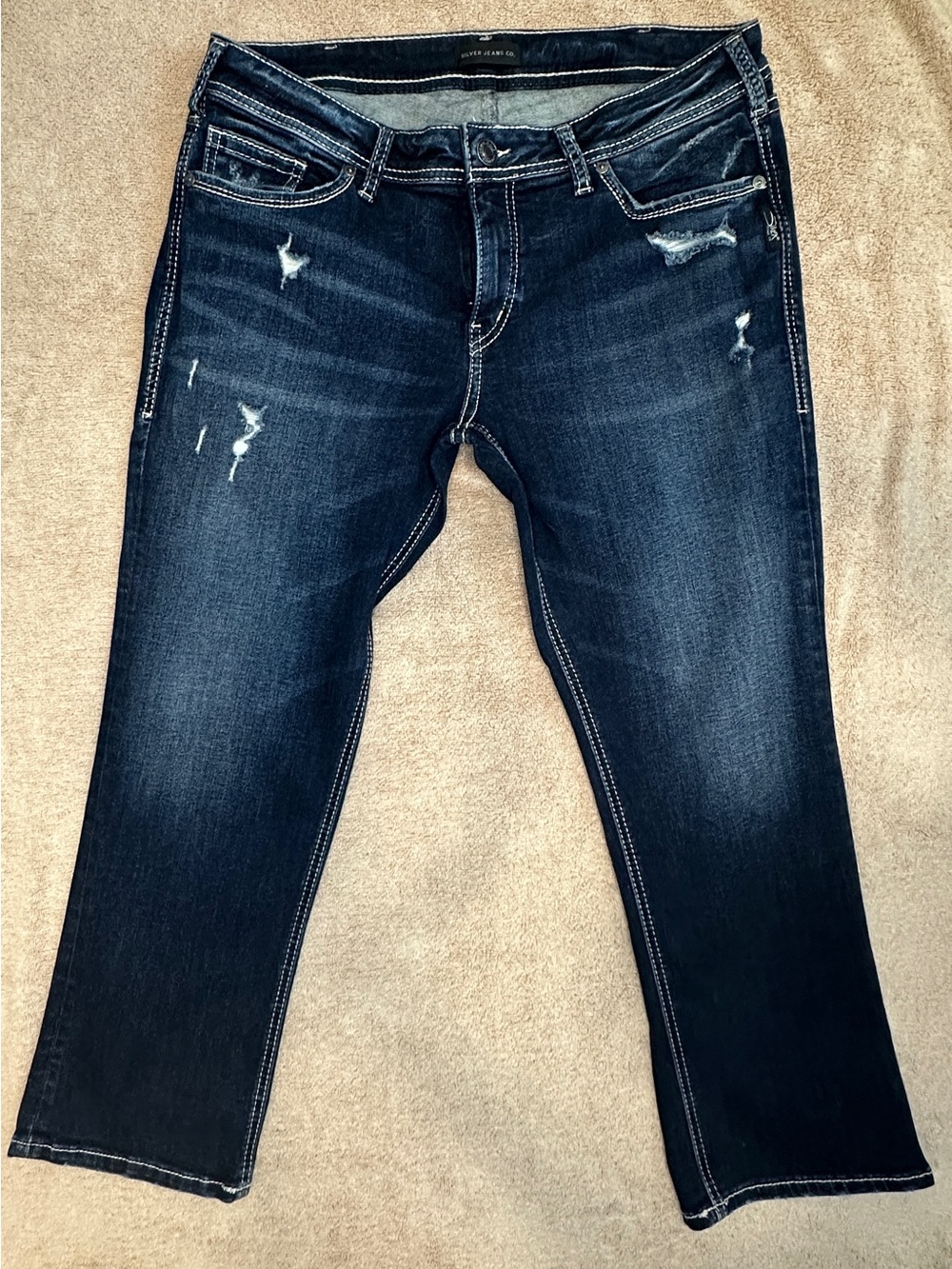 Silver Jeans Dark Blue Cropped Distressed Women's Jeans